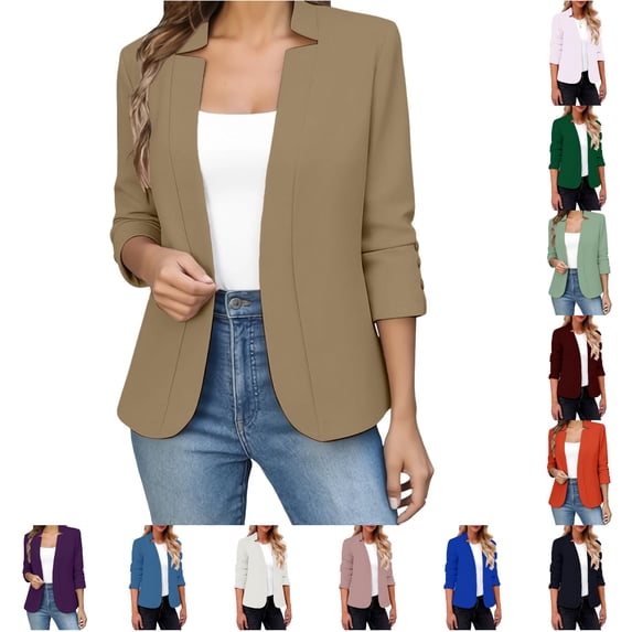 HNMKIU Solid Long Sleeve Button Knit Cardigan Jacket Casual Formal Womens Open Front Cover Up Khaki - XXL