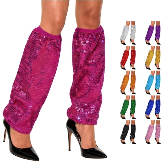 HNMKIU Sparkly Leg Warmers Glitter Dance Ankle Socks Stage Performance Footless Tights Fashion Knitted Boot Toppers Casual Wear Hot Pink - One Size