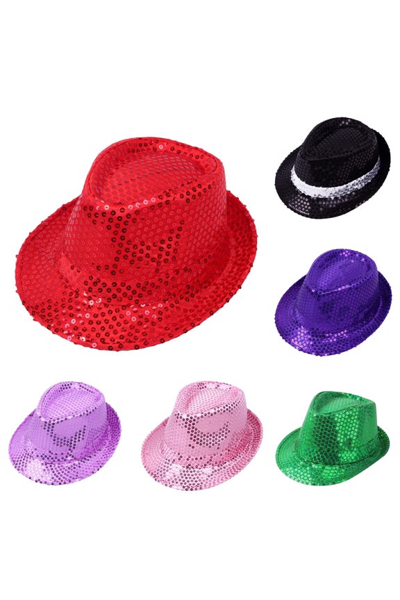 Sparkly Sequin Top Hat For Kids Performance Dance Party Stage Show Red,One Size