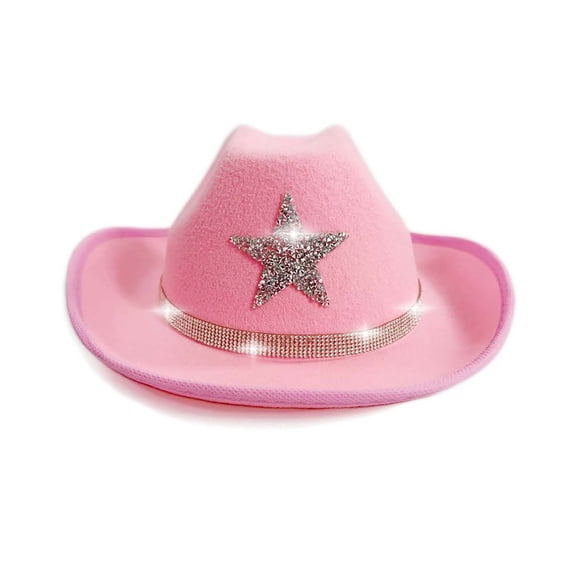 HNMKIU Sparkly Star Cowboy Hat For Kids Western Festival Party Outdoor Sun Play Accessory Pink,4-10 Years