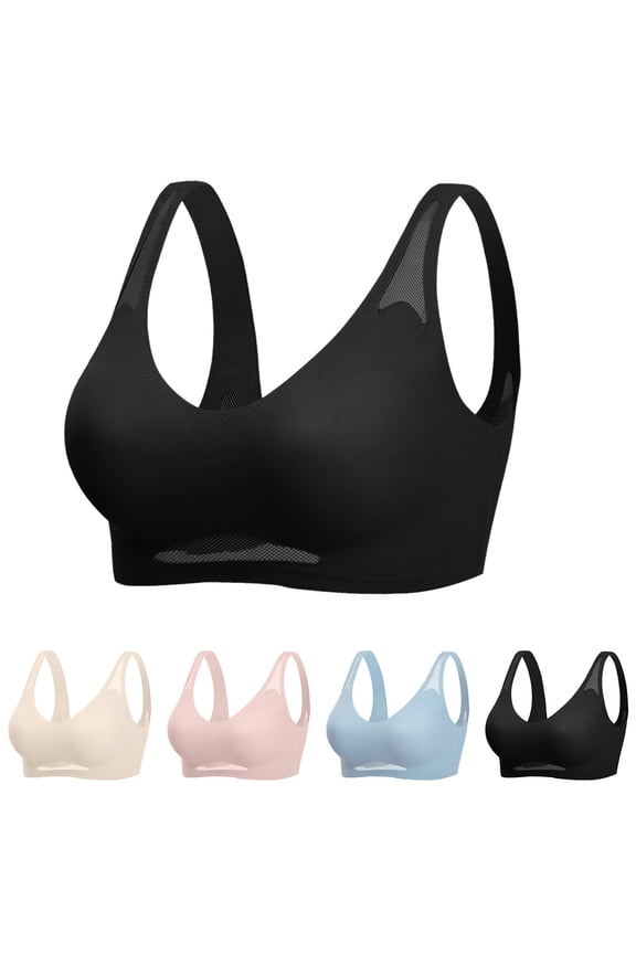 Sports Wireless Bra Thin Seamless Latex Vest Style Bra Top Support Side Retraction Shaping Comfortable Breathable For Outdoor Workout Black-B,XL