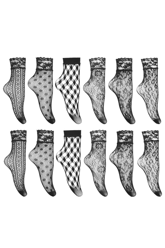 Spring Summer Jacquard Hollowed Out Breathable Thin Short Tube Fishnet Net Socks for Women Black,One Size