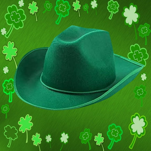 HNMKIU St Patrick's Day Irish Themed Cowboy Hat with Green Brim Decorative Party Headwear for Festive Celebrations Green,One Size