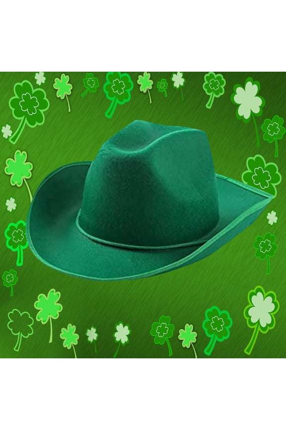 St Patrick's Day Irish Themed Cowboy Hat with Green Brim Decorative Party Headwear for Festive Celebrations Green,One Size