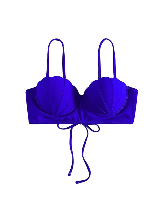 Strappy Seashell Design Underwire Push Up Bikini Top And High Waist Swimwear Set For Women Blue,S