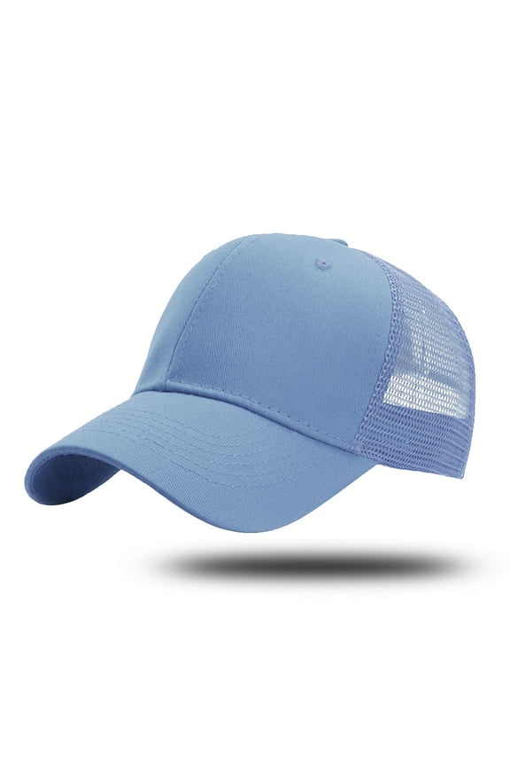 Structured Six Panel Trucker Baseball Cap Adjustable Snapback Hat Design Light Blue,One Size
