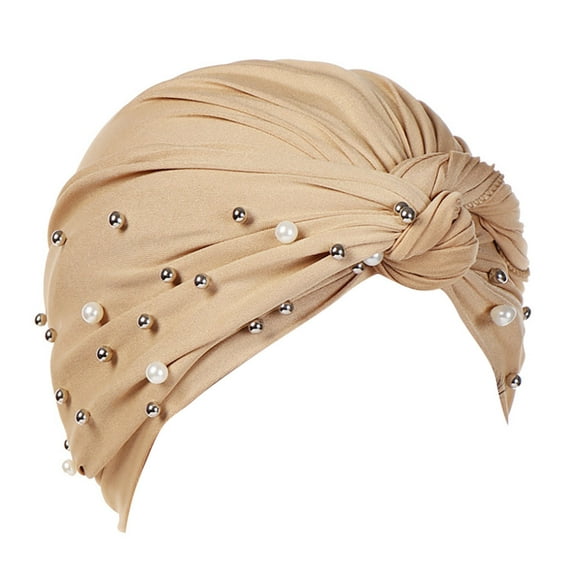 HNMKIU Stylish Beaded Turban Cap with Ruffle Design for Women - Baseball Hats for Fashionable Outings