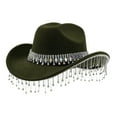 thumbnail image 1 of HNMKIU Stylish Cowboy Hat For Both Men And Women Featuring Large Round Gemstone Fringe And Rhinestone Decorations Ideal For Parties And Special Events,Army Green, 1 of 3