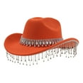 thumbnail image 1 of HNMKIU Stylish Cowboy Hat For Both Men And Women Featuring Large Round Gemstone Fringe And Rhinestone Decorations Ideal For Parties And Special Events,Orange, 1 of 3