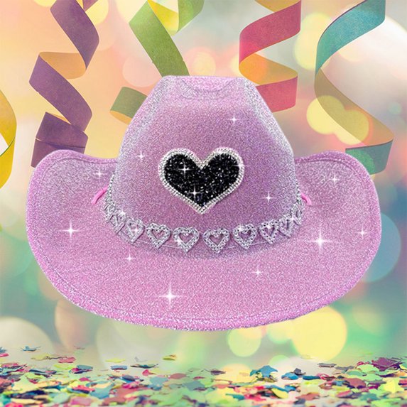 HNMKIU Stylish Denim Cowboy Hat with Heart Trim Design for Stage Shows and Festive Events Pink,One Size