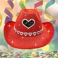 thumbnail image 1 of HNMKIU Stylish Denim Cowboy Hat with Heart Trim Design for Stage Shows and Festive Events Red,One Size, 1 of 4