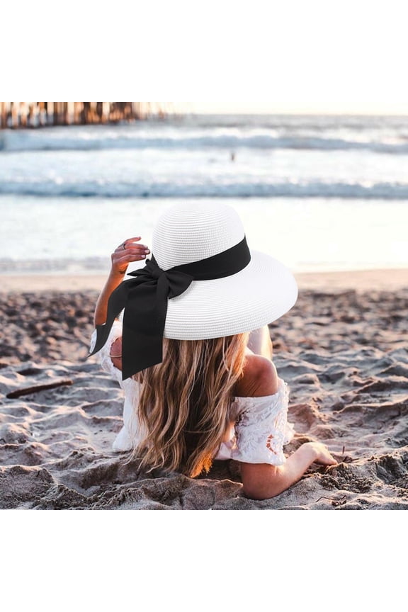 Stylish Foldable Straw Sun Hat for Women Summer Beach Outdoor Baseball Cap White,One Size