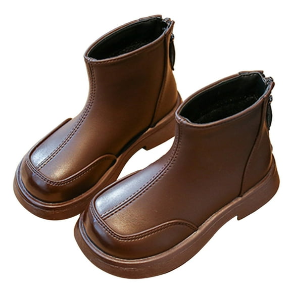 HNMKIU Stylish Girls Ankle Boots Soft Sole Leather Casual Booties for Toddler and Comfortable Everyday Footwear Brown-6,10.5-11 Years