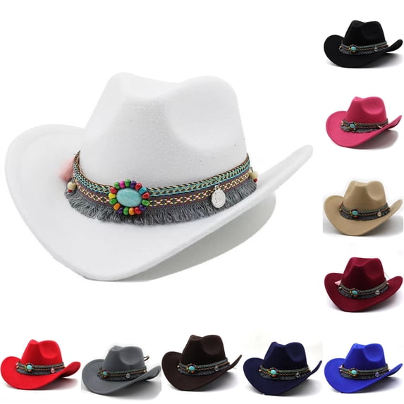 HNMKIU Stylish Kids Fedora Hat Boater Cap With Brim Classic British For Children Boys Girls Western Cowboy Party Suitable 4 12 Years White,54CM
