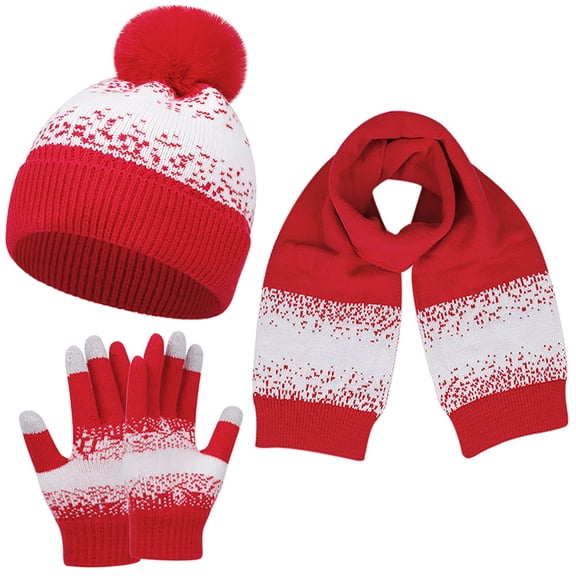 HNMKIU Scarf Hat Gloves Set for Men Women Winter Cozy Three Piece Ensemble Comfort Warmth Home Outdoor Red,One Size