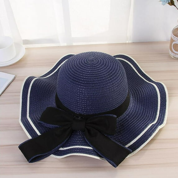 HNMKIU Stylish Panama Fedora Beach Hat for Women Sun and Casual Wear Navy,One Size