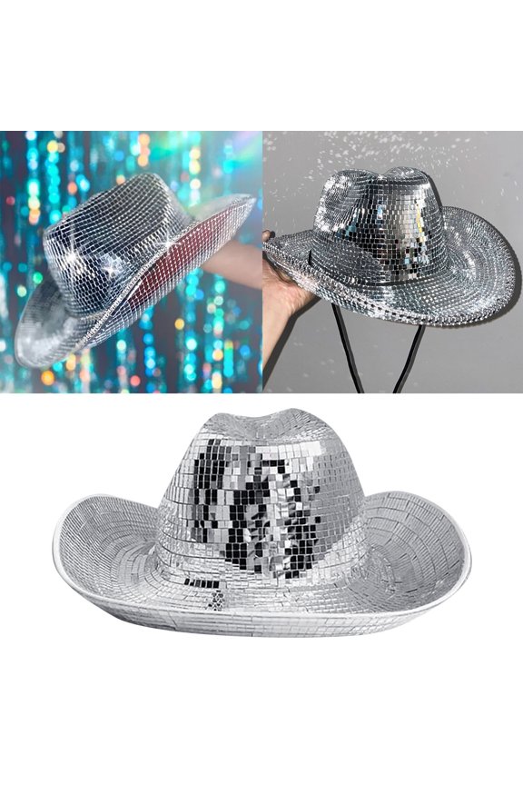 Stylish Reflective Cowboy Hat for Prom Party and Outdoor Performance Wear Silver,One Size