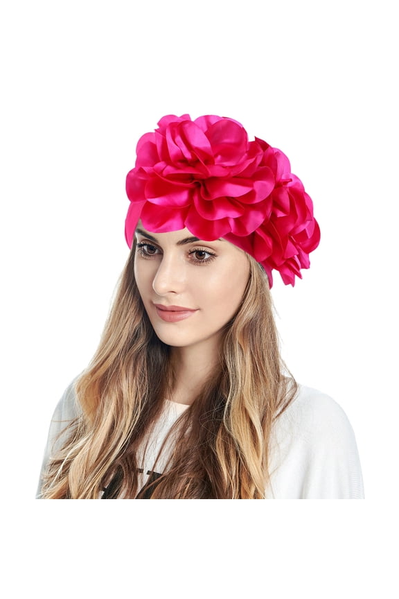 Stylish Slouchy for Women Floral Design Casual Comfort Headwear Soft Turban Hat Hot Pink,One Size
