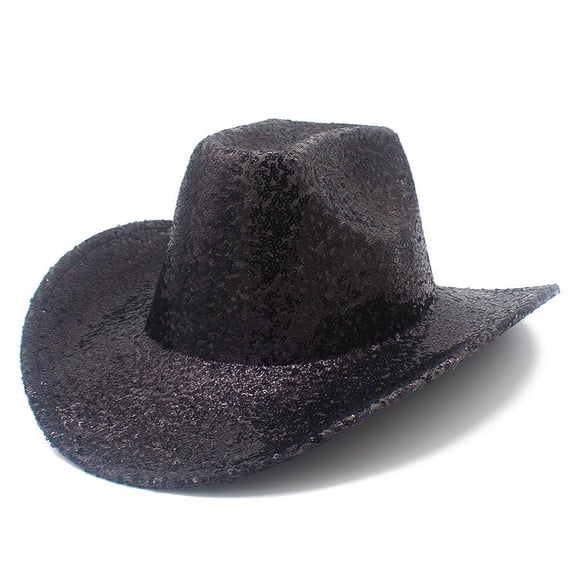 HNMKIU Stylish Sparkling Sequined Cowboy Hat for Festival Party Performance Stage Show Events and Fashionable Celebration Black,One Size