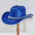 thumbnail image 1 of HNMKIU Stylish Western Cowboy Hat with Sparkling Gemstones and Decorative Fringes for Music Festivals and Outdoor Events Blue,One Size, 1 of 3