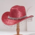 thumbnail image 1 of HNMKIU Stylish Western Cowboy Hat with Sparkling Gemstones and Decorative Fringes for Music Festivals and Outdoor Events Pink,One Size, 1 of 3