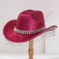 thumbnail image 1 of HNMKIU Stylish Western Cowboy Hat with Sparkling Gemstones and Decorative Fringes for Music Festivals and Outdoor Events Red,One Size, 1 of 3