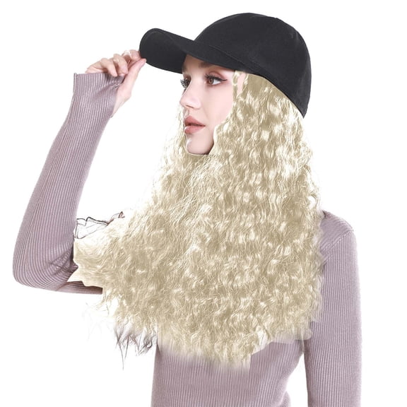 HNMKIU Stylish Winter Baseball Cap with Detachable Long Wavy Curly Wig for Warmth and Fashion D,One Size