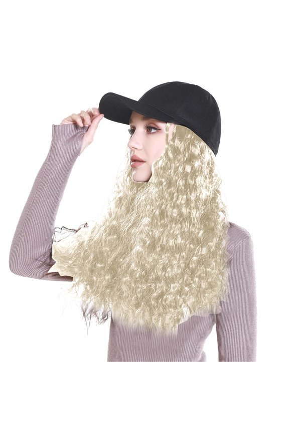 Stylish Winter Baseball Cap with Detachable Long Wavy Curly Wig for Warmth and Fashion D,One Size