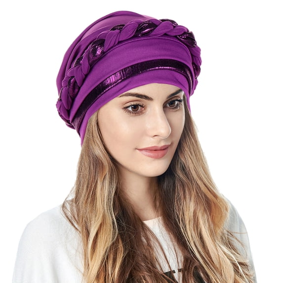 HNMKIU Stylish Women's Braided Turban Hat and Headwrap Scarf Cover for Fashionable Hair Purple,One Size