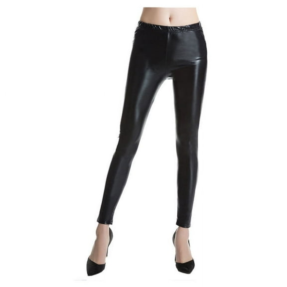 HNMKIU Stylish Women's Casual Stretch Leather Legging Pants with Comfortable High Waist Design for Everyday Wear Black,L
