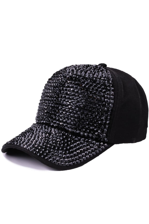 Stylish Women's Summer Baseball Cap with Rhinestone Embellishment for Outdoor Sun and Fashion Black,One Size