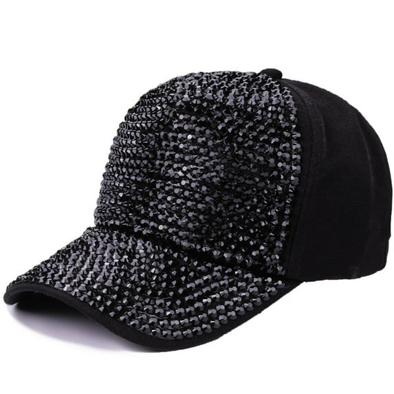 HNMKIU Stylish Women's Summer Baseball Cap with Rhinestone Embellishment for Outdoor Sun and Fashion Black,One Size