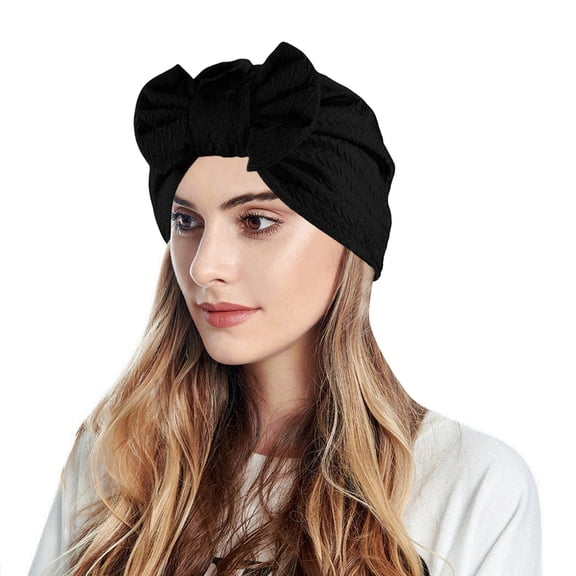 HNMKIU Stylish Women's Turban Hatbow Hair Bonnet Head Scarf Wrap Cover for Versatile Fashion Black,One Size
