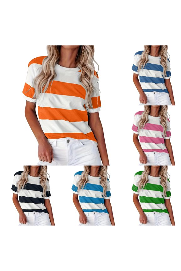 Summer European Border Fashion Print Round Neck Short Sleeve Casual T Shirt Women