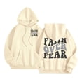thumbnail image 1 of HNMKIU Summer Hoodies for Women Letter Print Long Sleeved Hooded Pullover with Pockets Beach Surf Casual Style Womens Workout Tops,Beige,XL, 1 of 7