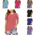 thumbnail image 1 of HNMKIU Summer Tops Girls Short Sleeve Off Shoulder Tee Solid Basic Casual Daily Blouse for Kids, 1 of 5