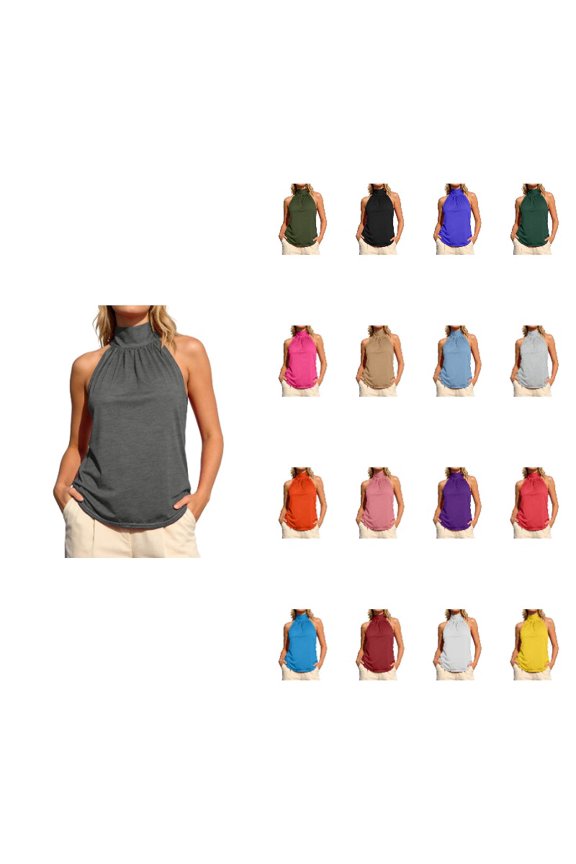 Summer Tops for Women Halter Neck Tie Strap Camisole Top Solid Color Sleeveless Casual Blouse Trendy 2026 Summer Cami Tops Dark Gray,S