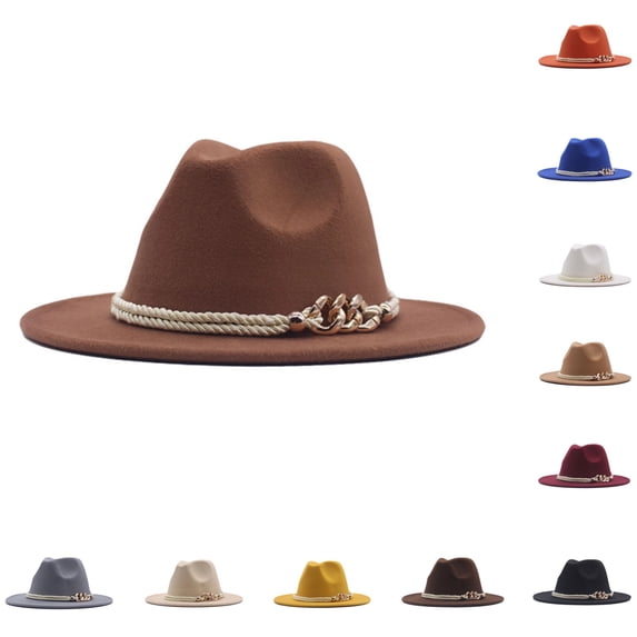 HNMKIU Sun Hat For Men And Women Fedora Classic Wide Belt Floppy Wool Panama Buckle Caps