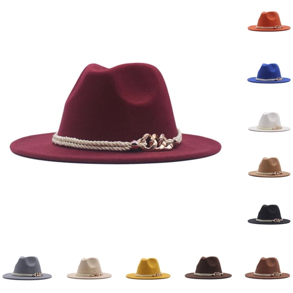 HNMKIU Sun Hat For Men And Women Fedora Classic Wide Belt Floppy Wool Panama Buckle Caps