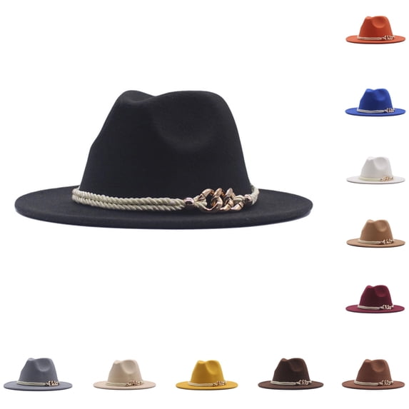 HNMKIU Sun Hat For Men And Women Fedora Classic Wide Belt Floppy Wool Panama Buckle Caps