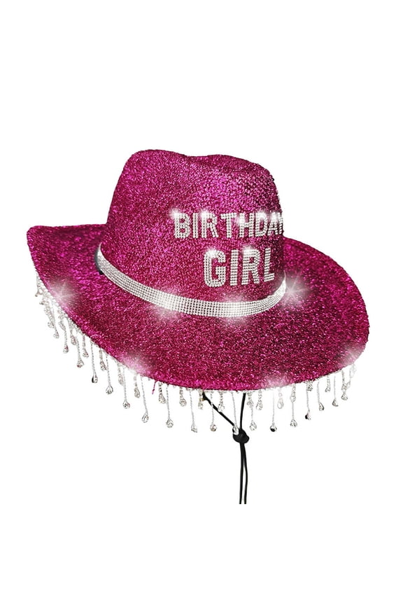 Super Shiny Western Cowboy Style Hat For Dazzling Birthday Party And Occasions Hot Pink,One Size