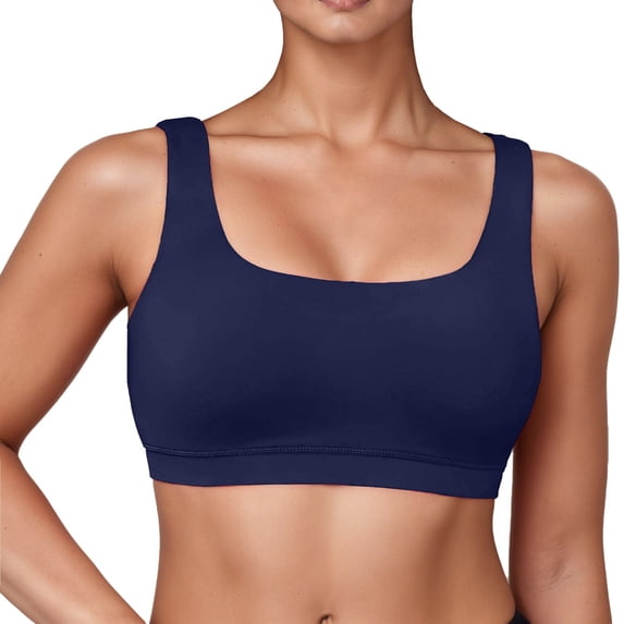 HNMKIU Swim Tops Women Sports Bra with Neck Design for Swimming Women's Swimwear Navy,L