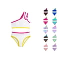 thumbnail image 1 of HNMKIU Swimsuits For Girls Two Piece One Shoulder Bathing With Chest Pad Color Block Bikini For Girls 7–16 Years White-B,7-8 Years, 1 of 6