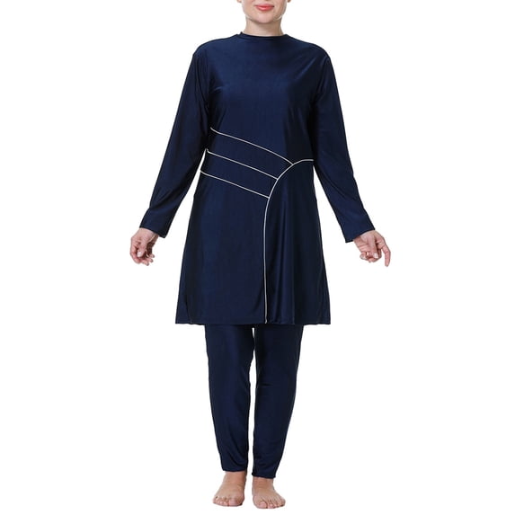 HNMKIU Swimsuits for Women Plus Size Full Coverage Loose Fit Long Sleeve Swim Dress with Hood and Pants Womens Swimwear 02_Blue,XXXL