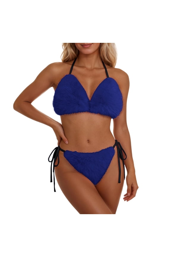 Swimsuits for Women Two Piece High Waisted Bikini Set with Hair Trim for Beach Bikini Sets for Women Blue,One Size
