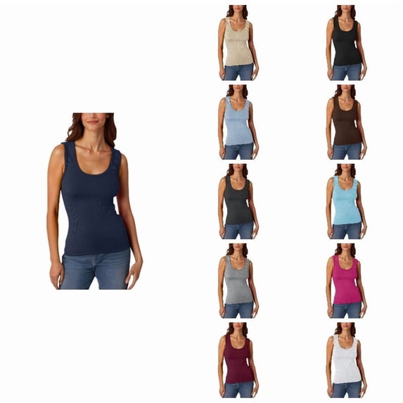 HNMKIU Tank Tops for Women Summer Casual Low Round Neck Ribbed Tank Tops Sleeveless Stretchy Form Fitting Basic Vest Tops For Daily Wear Navy,M