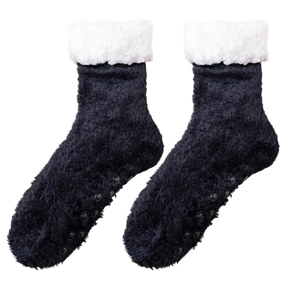 HNMKIU Thermal Knee High Lined Socks Non Winter Warm Sleep Footwear For Indoor Home Comfort And Cozy Soft Floor Grip Black,One Size