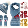 thumbnail image 1 of HNMKIU Three Piece Cold Proof Knitted Hat Scarf Set With European Autumn Winter Warm Accessory For Daily Casual Wear Blue - One Size, 1 of 8