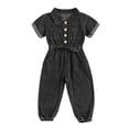 thumbnail image 1 of HNMKIU Timeless Denim Romper for Girls Classic Collar Short Sleeve Jumpsuit Everyday Casual Playwear for Toddlers and Kids Black,3-4 Years, 1 of 4