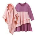 thumbnail image 1 of HNMKIU Toddler Dress Color Block Abaya with Hijab Two-Piece Set Full Length Maxi Robe Long Sleeve Spring Fall Girls Dresses Z03_Purple,130, 1 of 8